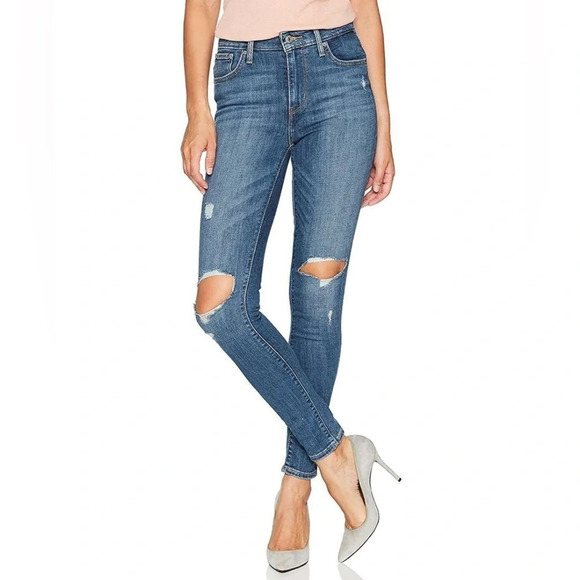 Levi's Denim - LEVI'S 721 High Rise Distressed Skinny Jeans Raw Hem Blue Size 28